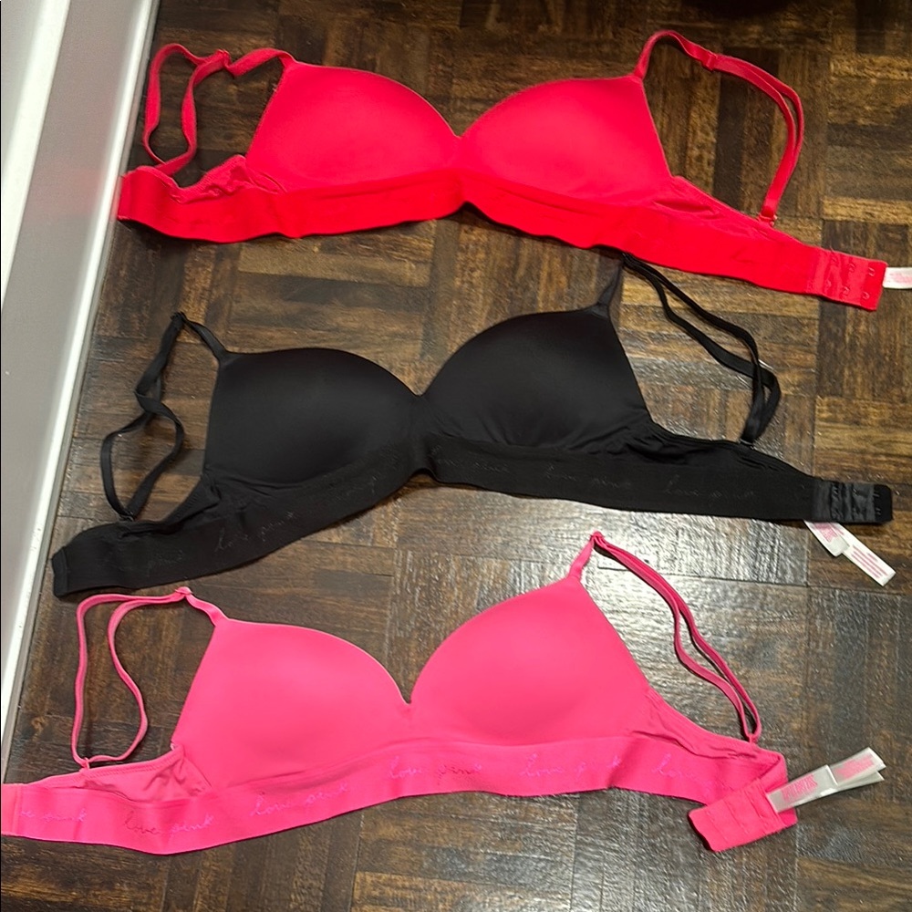 Victoria's Secret Red, Black, and Pink Bras